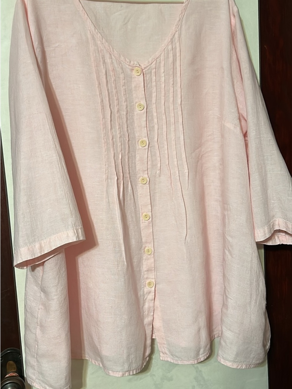 Flax Light Pink 100% Linen Button-Front Women's Shirt, Large
